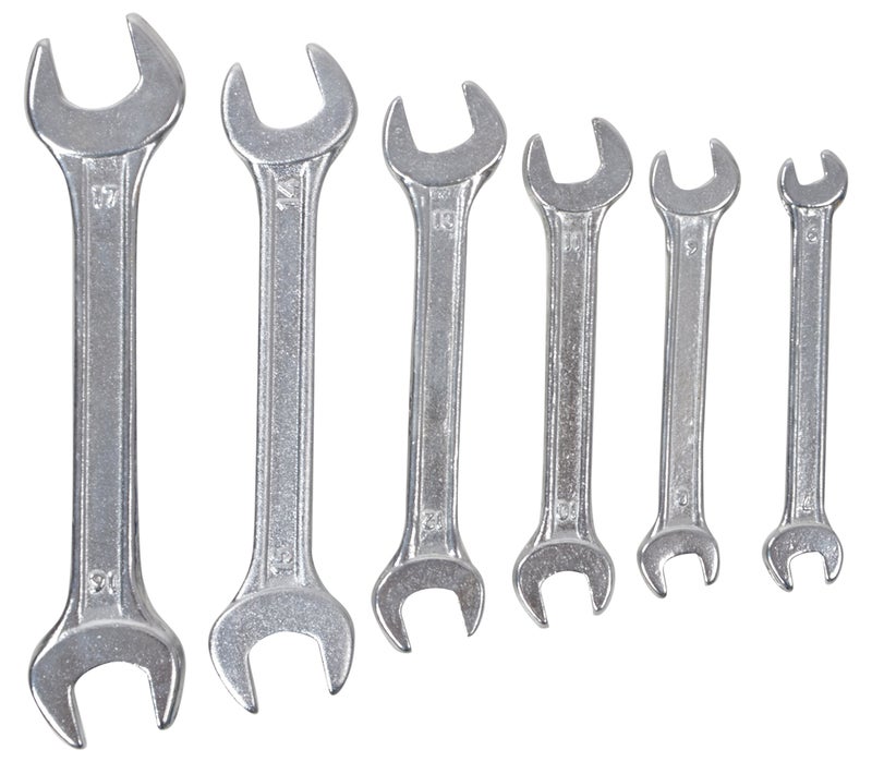 GLOBUS 7-Piece Steel Double Open End Spanner Set in Rake, Silver and Chrome Finish - Image 3