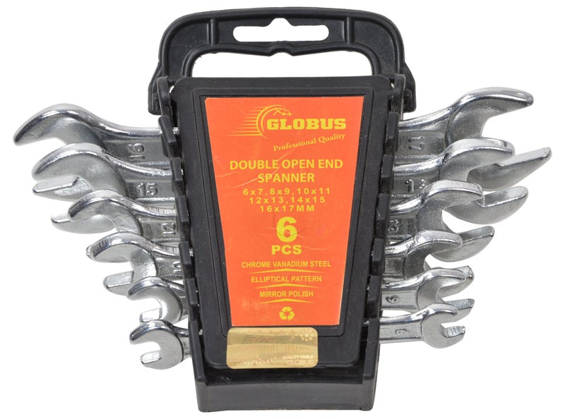 GLOBUS 7-Piece Steel Double Open End Spanner Set in Rake, Silver and Chrome Finish - Image 1