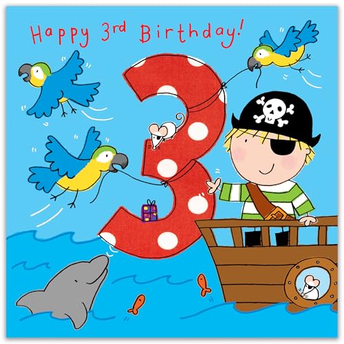 Twizler 3rd Birthday Card Boy Pirate - Age 3 Birthday Card - Boys Birthday Card Age 3 - Happy Birthday Card 3 Year Old Boy - Childrens Happy Birthday Cards Boy - Card Age 3 Boy - Image 2
