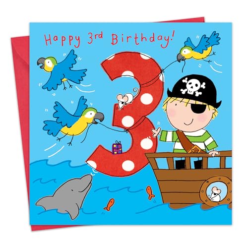 Twizler 3rd Birthday Card Boy Pirate - Age 3 Birthday Card - Boys Birthday Card Age 3 - Happy Birthday Card 3 Year Old Boy - Childrens Happy Birthday Cards Boy - Card Age 3 Boy - Image 1