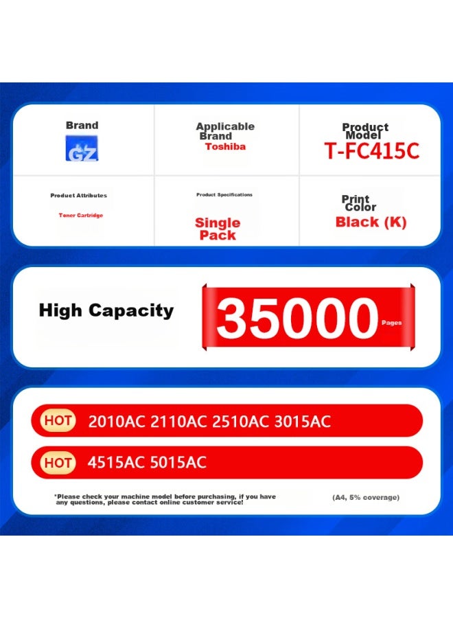 Gezan T-fc415c Toner Cartridge Compatible With Toshiba 2010ac Toner 2110ac Ink Cartridge 2510ac 2615ac 3015ac Toner 4515ac Drum 5015ac Printer Toner Black High Capacity - Image 2