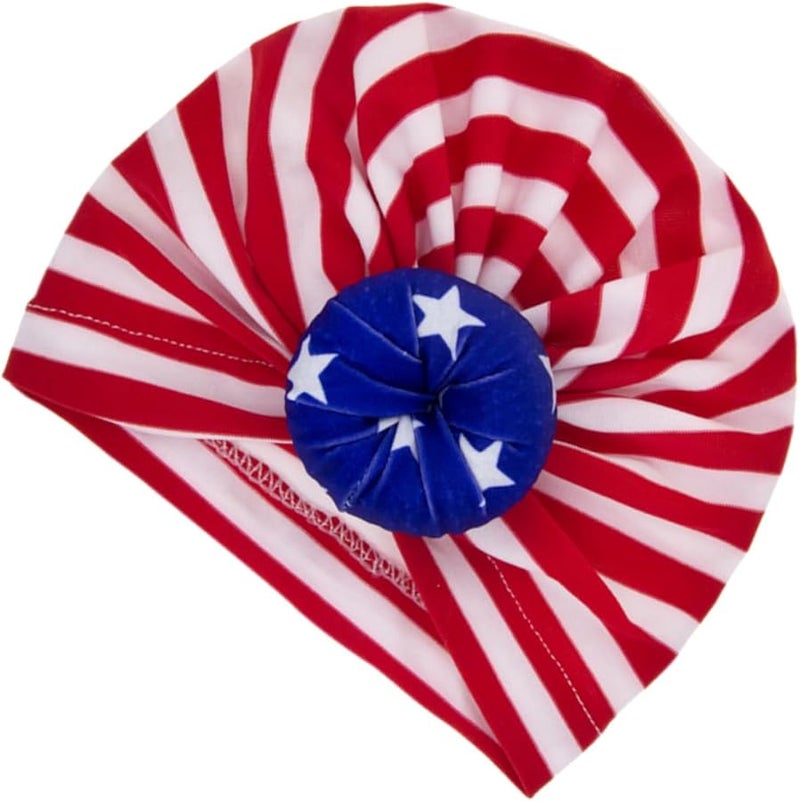Elastic Knitted Baby Hats Set American Flag Print Soft Cotton All Seasons - Image 1