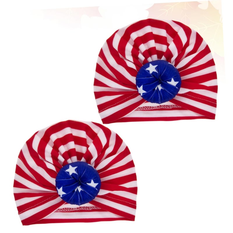Elastic Knitted Baby Hats Set American Flag Print Soft Cotton All Seasons - Image 5
