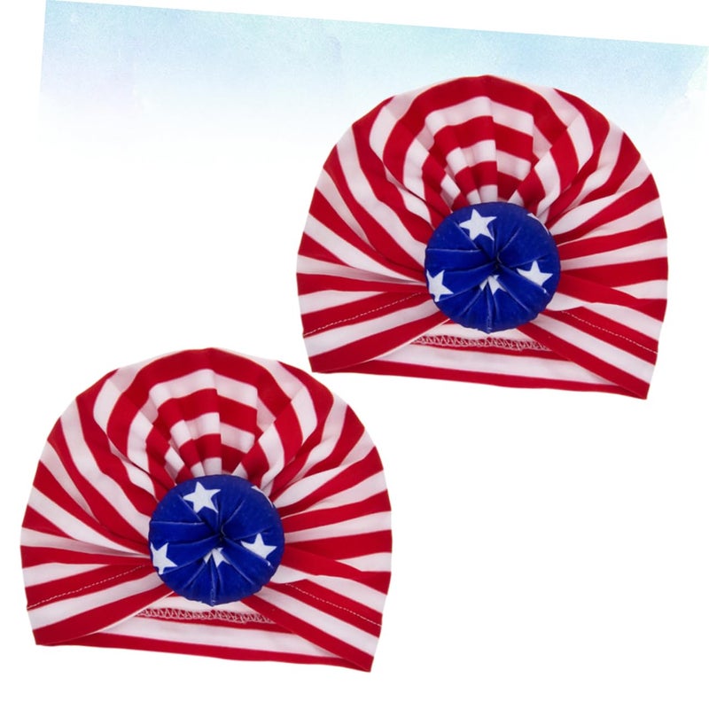 Elastic Knitted Baby Hats Set American Flag Print Soft Cotton All Seasons - Image 3