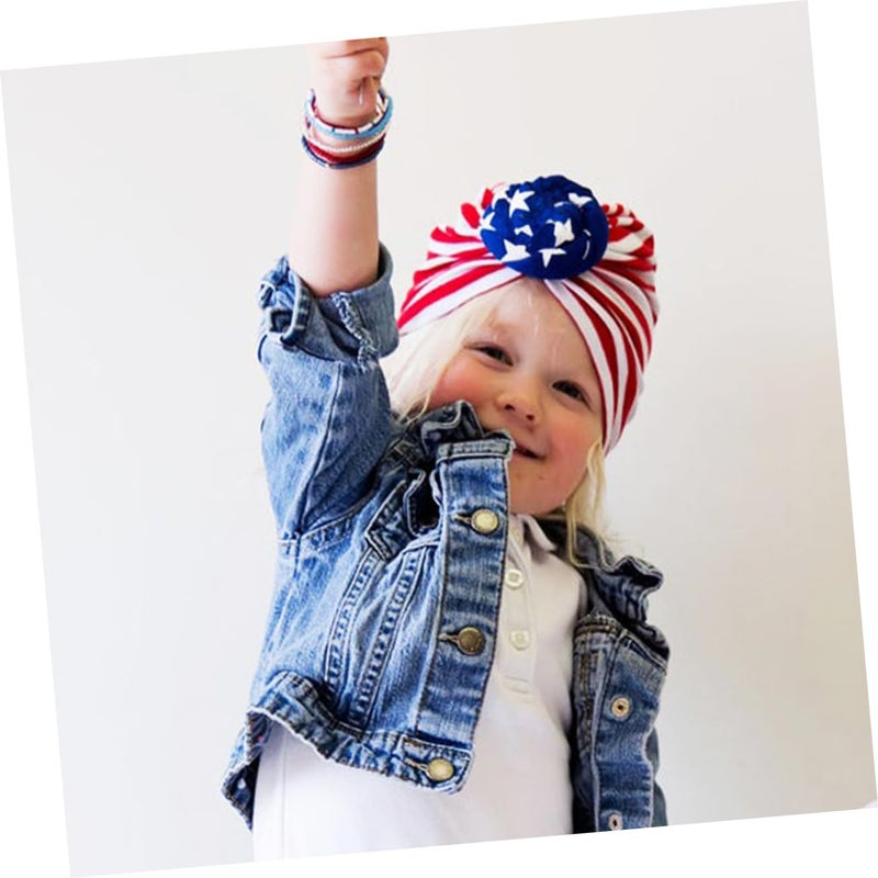 Elastic Knitted Baby Hats Set American Flag Print Soft Cotton All Seasons - Image 4