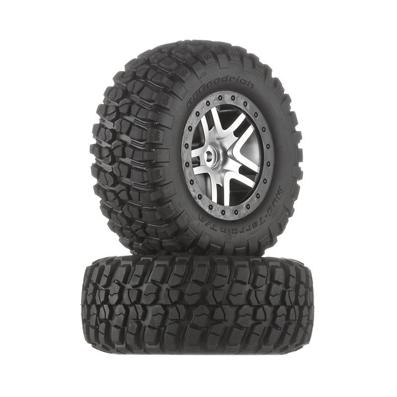 Traxxas 6873 BF Goodrich Mud Terrain TA KM2 Tires PreGlued on Satin Chrome Black BeadlockStyle Wheels pair - Image 2