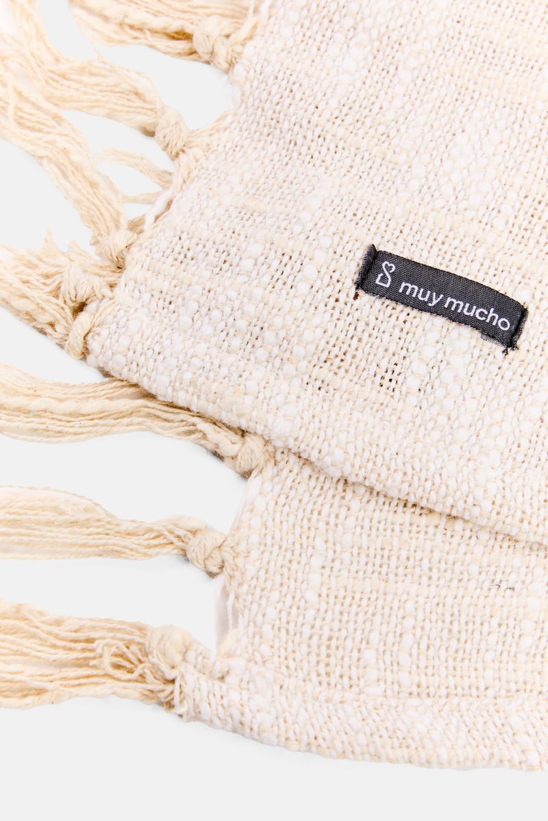 Muy Mucho Cotton Plaid With Fringes 130 x 160 cm, Cream  - Image 3