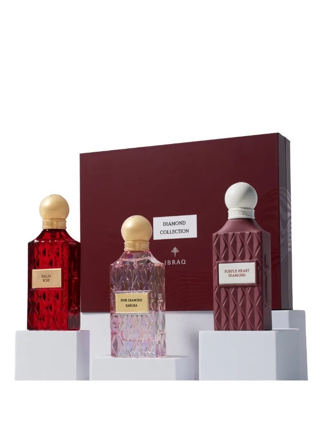 IBRAQ Ibrahim Alqurashi - Maroon Box Diamond (Pink Dimond 75ML, Purple Heart Dimond 75ML, Balase Rose 75ML) - Image 1