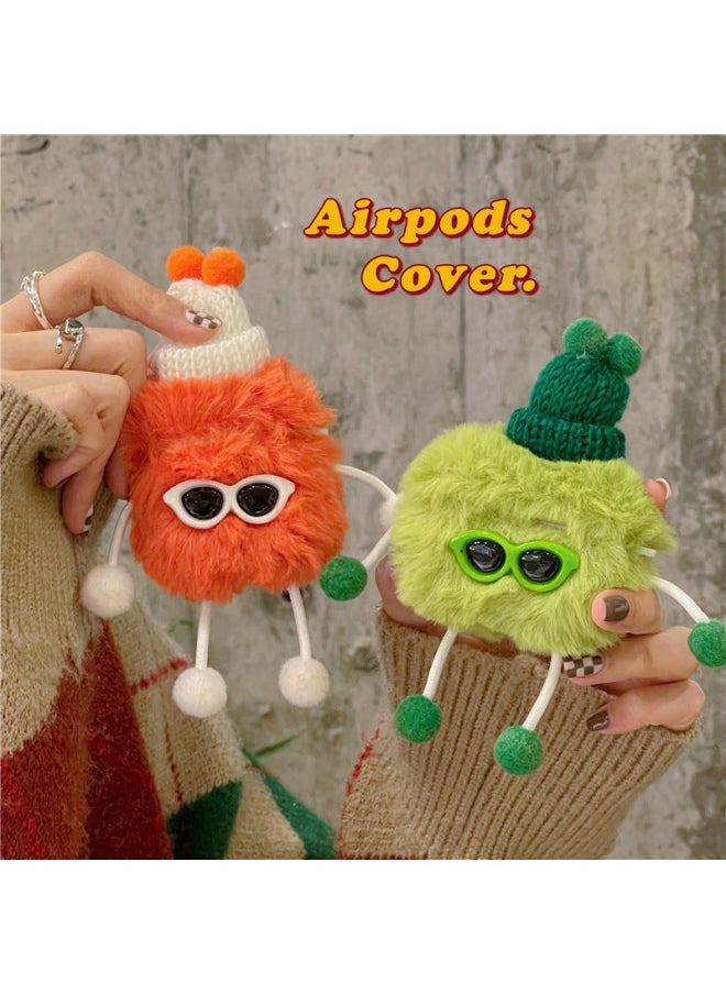 Generic - Plush Monster Airpods Pro Protective Case Cartoon For Apple Wireless Bluetooth Headset 2 3 Generation Soft Case-Color:Green Plush Sunglasses Monster-Applicable Model:AirPods 4 - Image 1