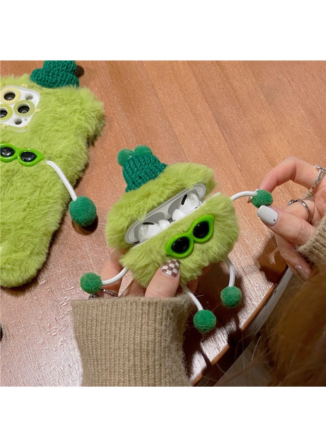 Generic - Plush Monster Airpods Pro Protective Case Cartoon For Apple Wireless Bluetooth Headset 2 3 Generation Soft Case-Color:Green Plush Sunglasses Monster-Applicable Model:AirPods 4 - Image 1