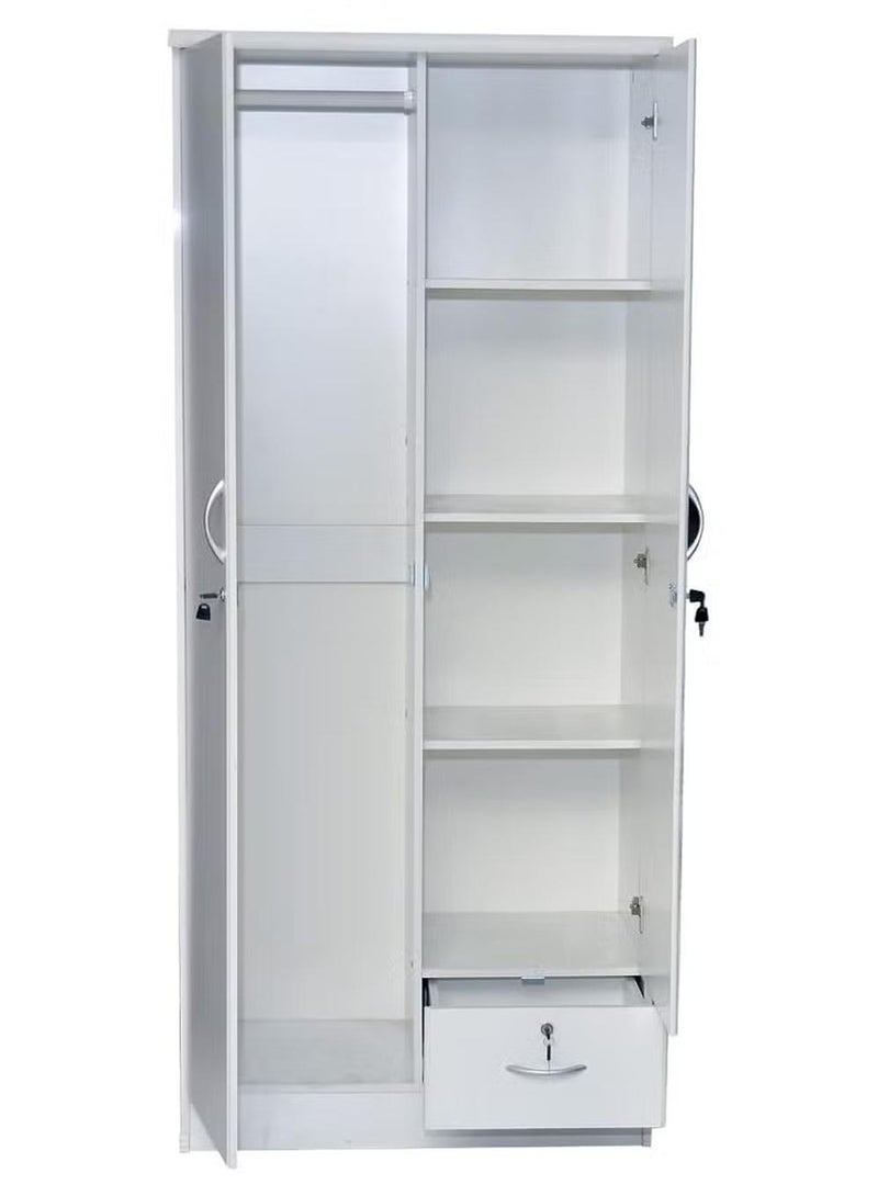 Galaxy Design 2 Door Wooden Wardrobe, Cabinet, Cupboard Of Engineered Wood With 1 Lockable Drawer Perfect Modern Stylish Heavy Duty Color White - Image 1
