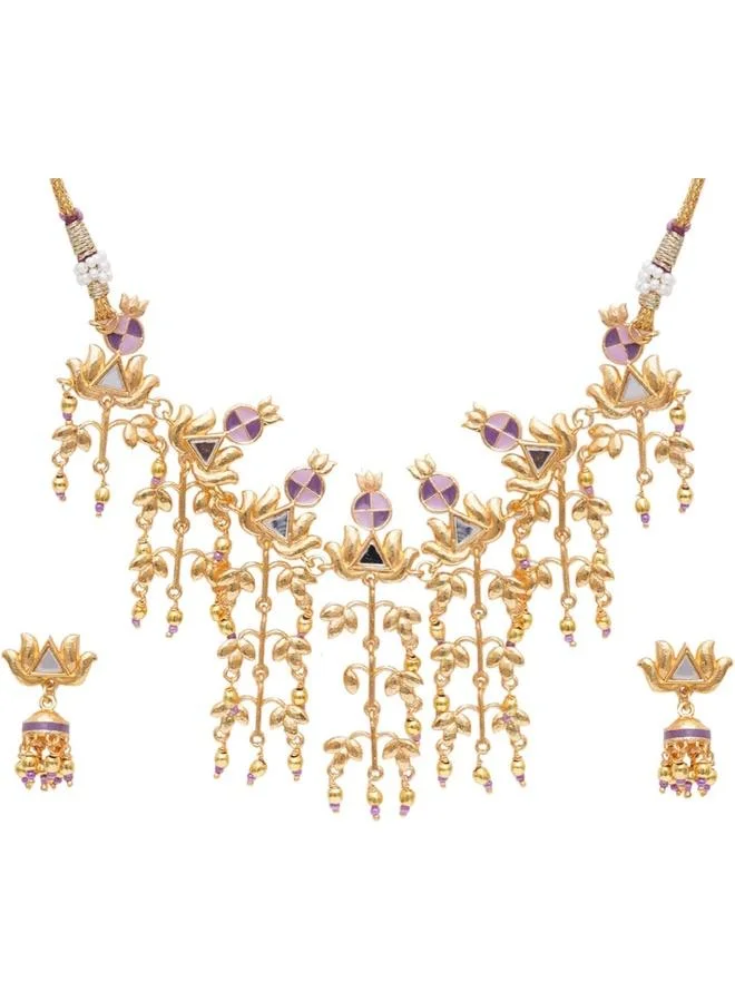 VOYLLA VOYLLA Festive Hues Brass Embellished Long Fusion Necklace Set