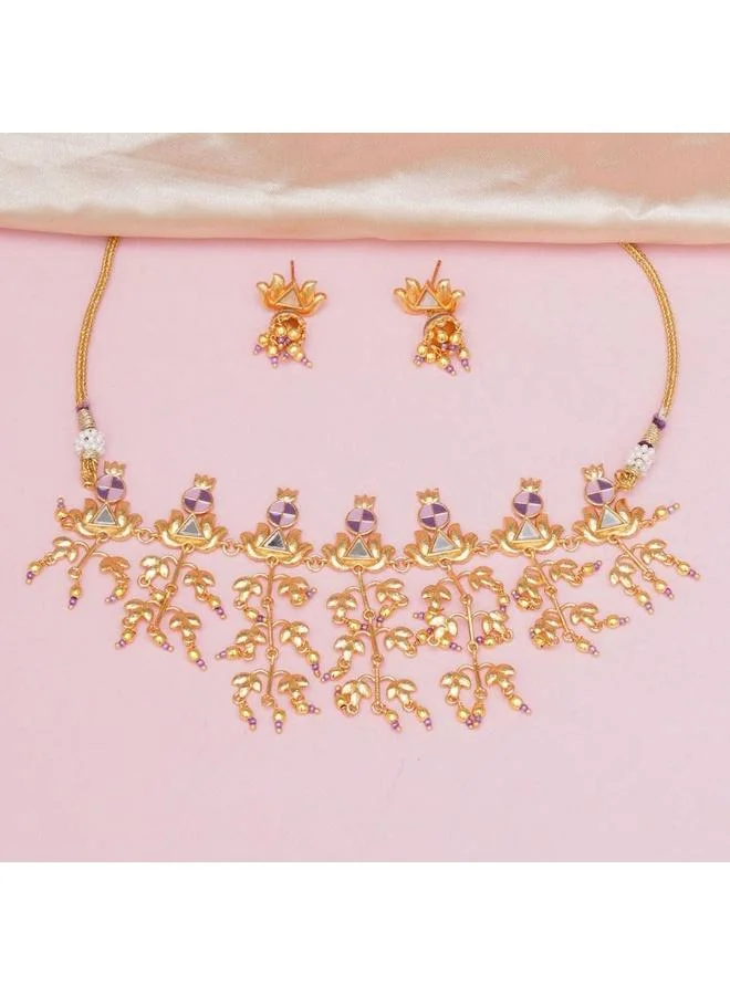 VOYLLA VOYLLA Festive Hues Brass Embellished Long Fusion Necklace Set