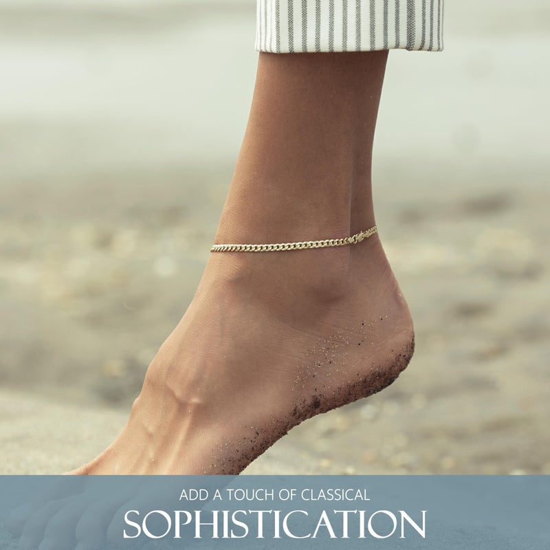 KISPER Gold Ankle Bracelets for Women, 18K Gold Plated 925 Sterling Silver Anklets, Waterproof Tarnish Resistant, Curb Cuban Link Chain, 9 inches - Image 2