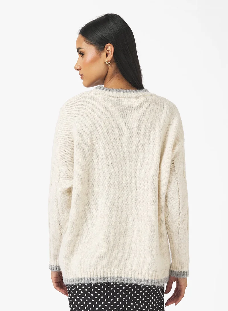 جينجر كنزة صوف محبوكة بأسلوب الكابل السميك