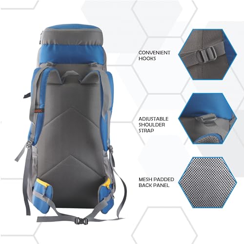TRAWOC Stonex 60L Travel Backpack for Men & Women | Trekking & Hiking Rucksack with Laptop Sleeve, Rain Cover, YKK Zippers, Padded Hip Belt, Water-Resistant Fabric | 3 Year Warranty (HK001)-Black - Image 2