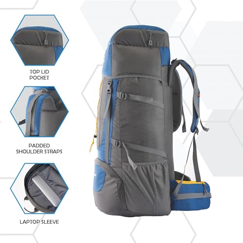TRAWOC Stonex 60L Travel Backpack for Men & Women | Trekking & Hiking Rucksack with Laptop Sleeve, Rain Cover, YKK Zippers, Padded Hip Belt, Water-Resistant Fabric | 3 Year Warranty (HK001)-Black - Image 5