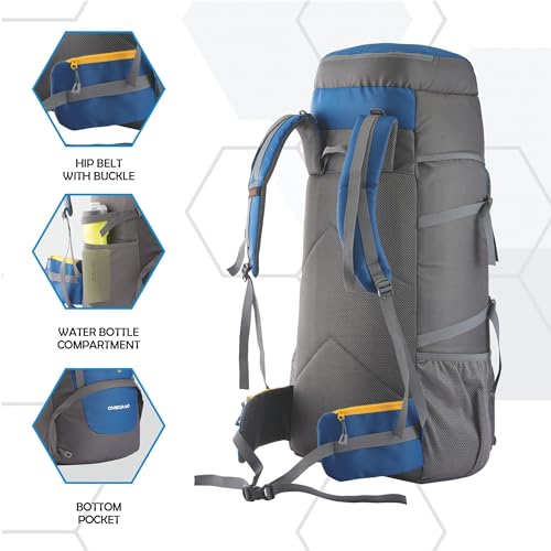 TRAWOC Stonex 60L Travel Backpack for Men & Women | Trekking & Hiking Rucksack with Laptop Sleeve, Rain Cover, YKK Zippers, Padded Hip Belt, Water-Resistant Fabric | 3 Year Warranty (HK001)-Black - Image 4