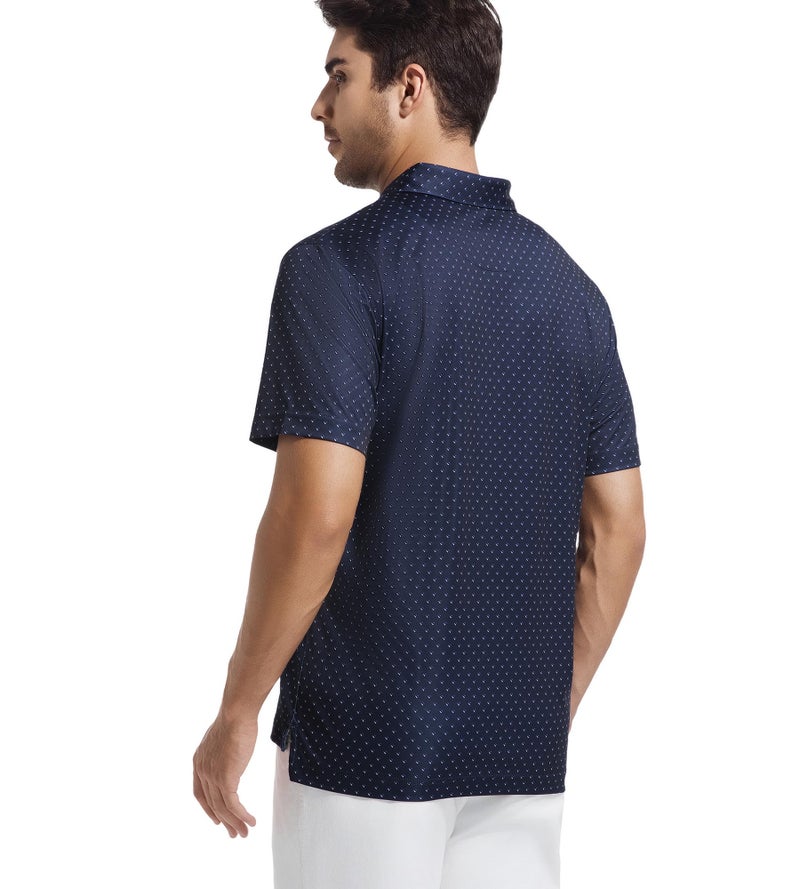 Alex Vando Mens Golf Shirt Moisture Wicking Classic Print Golf Shirts for Men,Navy Sail,XXL - Image 4