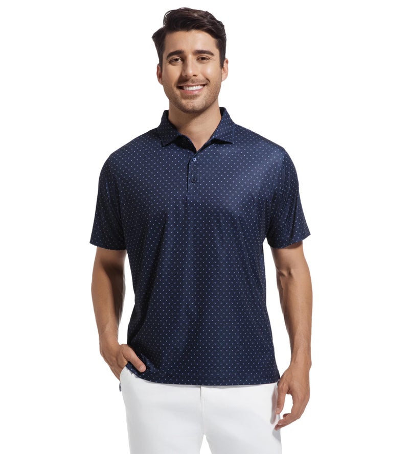 Alex Vando Mens Golf Shirt Moisture Wicking Classic Print Golf Shirts for Men,Navy Sail,XXL - Image 2