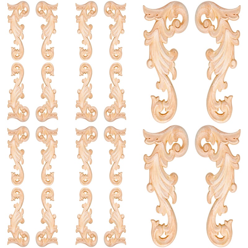 20 Pcs Wood Applique Corner Onlay Decorative Wood Applique DIY Wooden Carved Corner Unpainted Wooden Carved Decals Carving Decal for Furniture Wall Cupboard Bed CabinetStylish Style