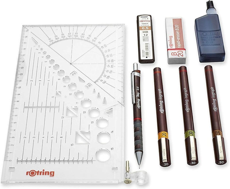 rOtring S0699370 Isograph Technical Drawing Pens, Set, 3-Pen College Set (.20-.50 mm),Brown
