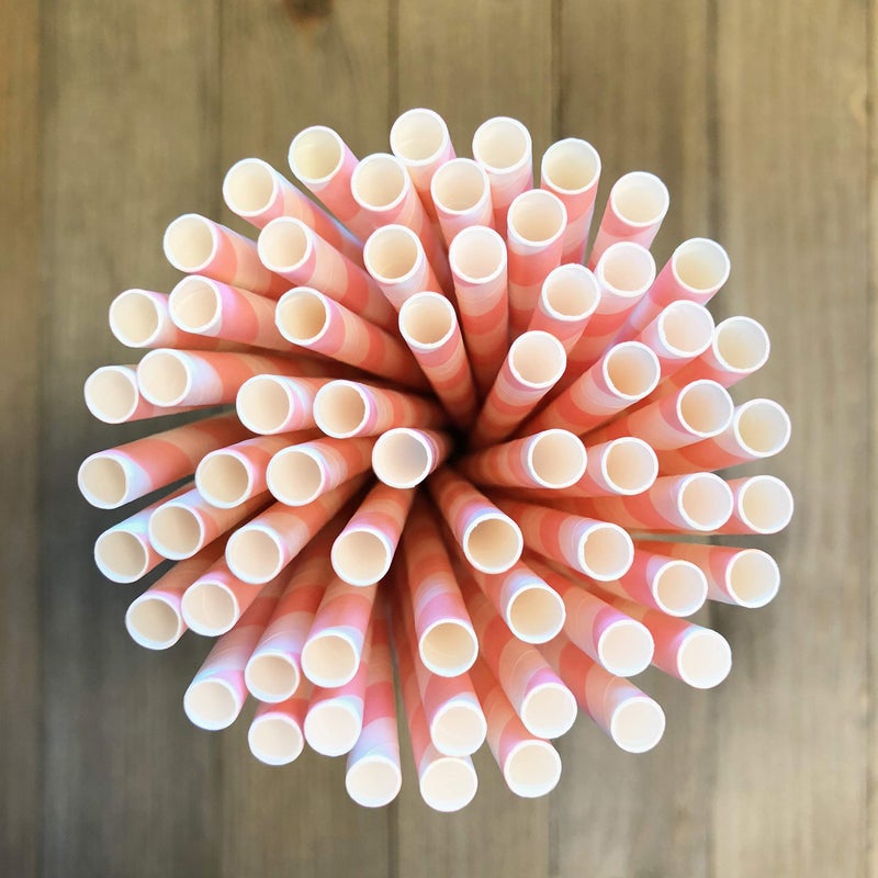 Outside the Box Pape Striped Paper Straws - Light Blush Pink White - Valentine Wedding Baby Shower Birthday Supply - 7.75 Inches - Pack of 100- Outside the Box Papers Brand - Image 5