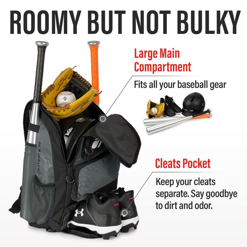 Tonesport Baseball Bag - Backpack for Baseball, Softball, Tball - Adults & Youth Bat Bag - Iron Grey - Image 2