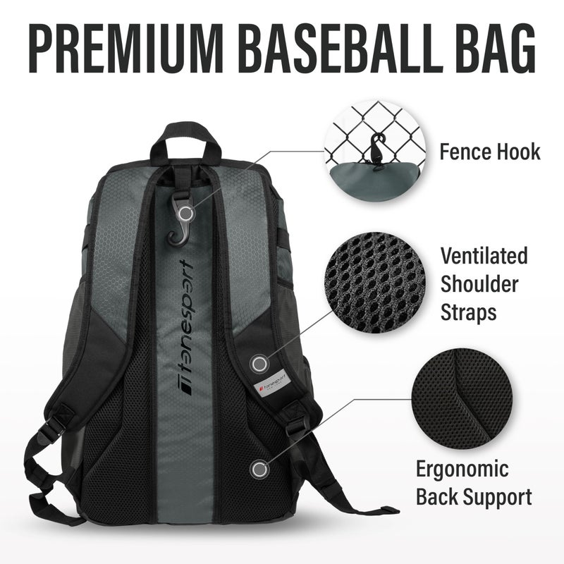 Tonesport Baseball Bag - Backpack for Baseball, Softball, Tball - Adults & Youth Bat Bag - Iron Grey - Image 4
