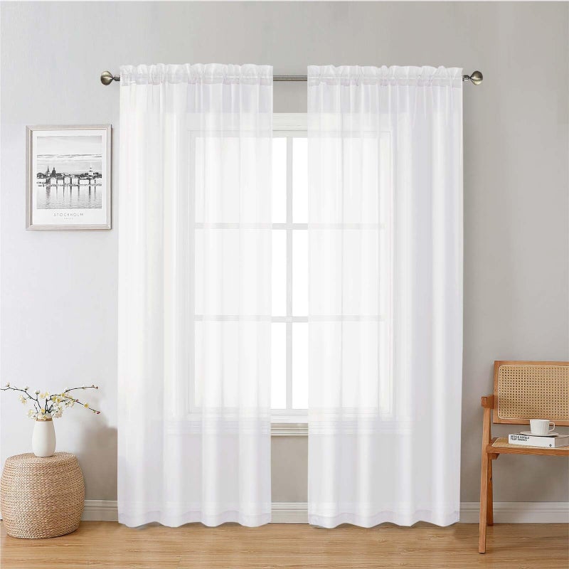 Lecloud White Sheer Curtains 78 Inches Long 2 Panels Set, Soft Voile Light Filtering Curtains, Airy Solid Window Drapes with Rod Pocket for Living Room Bedroom Dining Room, Each Panel 42" W x 78" L - Image 1