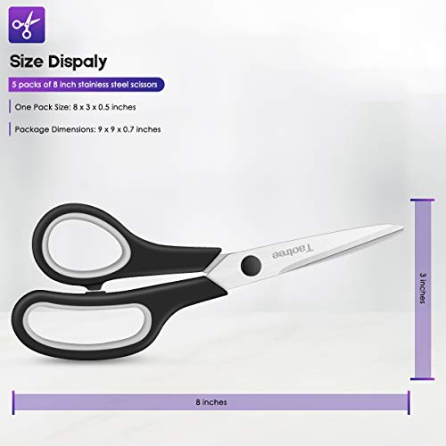 Taotree Scissors for Office, Taotree 8" Scissors All Purpose Bulk of 5-Pack, Middle School Supplies Student Teacher Classroom, Sharp Craft Shears for Office Home Sewing Fabric, Right/Left Handles, Same Size - Image 5