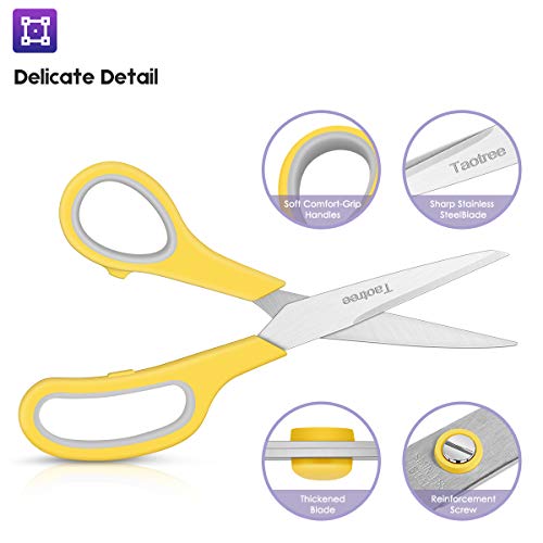 Taotree Scissors for Office, Taotree 8" Scissors All Purpose Bulk of 5-Pack, Middle School Supplies Student Teacher Classroom, Sharp Craft Shears for Office Home Sewing Fabric, Right/Left Handles, Same Size - Image 3