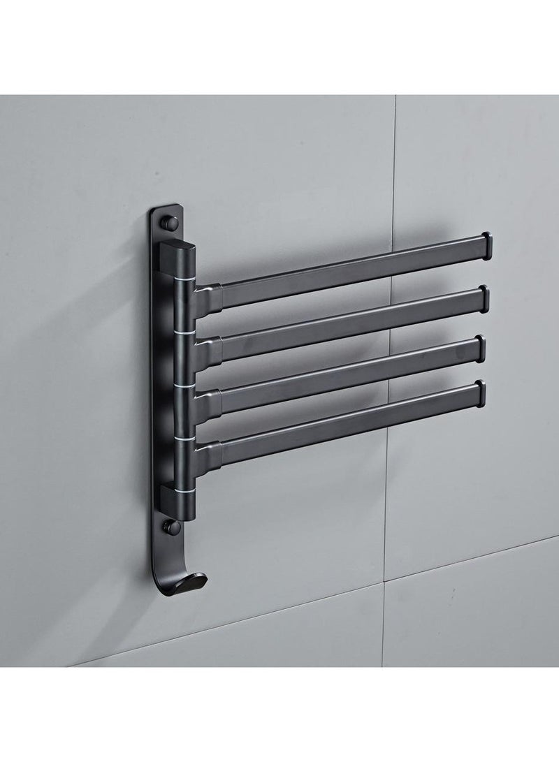 Loquat Space Aluminum Swivel Bathroom Towel Bar(5453B-4 Space Aluminum Black Adjustable Four Bar Towel Rod) 