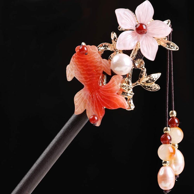 TOP SEWING Wooden Hair Pins 708 Chinese Goldfish Flower Hair Sticks For Long Hair Buns for Women