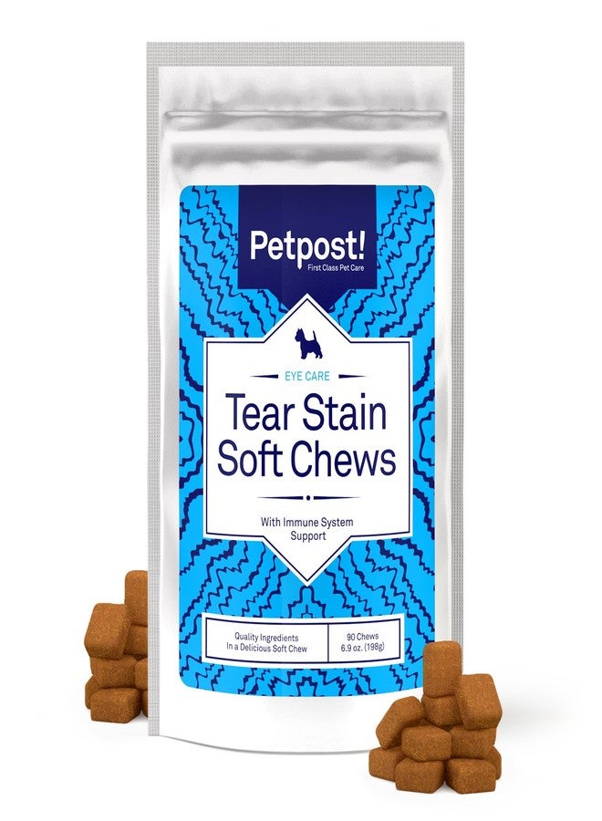 Petpost Tear Stain Remover Soft Chews for Dogs | 90 Count Cheese Flavor Dog Tear Stain Support Supplement | Gentle Eye Care for White Dogs & Light Breeds | Tylosin Free, Made in USA - Image 1