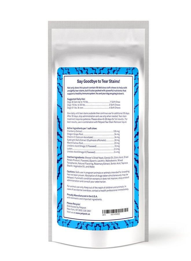 Petpost Tear Stain Remover Soft Chews for Dogs | 90 Count Cheese Flavor Dog Tear Stain Support Supplement | Gentle Eye Care for White Dogs & Light Breeds | Tylosin Free, Made in USA - Image 3