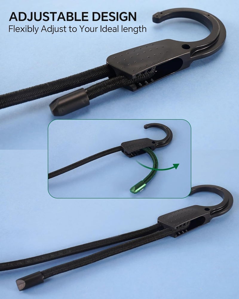 LuckyStraps 60" Adjustable Bungee Cords with Hooks, Flexibly Adjust from 6.5" to 60", Black Bungee Straps with Superior Elasticity & UV Resistance, Perfect for Cargo, Camping, Tents, Bike, Luggage, etc (5 Pcs) General compatible design - Image 2
