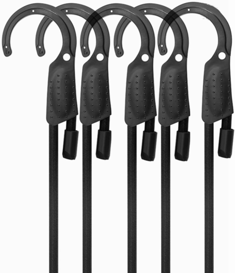 LuckyStraps 60" Adjustable Bungee Cords with Hooks, Flexibly Adjust from 6.5" to 60", Black Bungee Straps with Superior Elasticity & UV Resistance, Perfect for Cargo, Camping, Tents, Bike, Luggage, etc (5 Pcs) General compatible design - Image 1