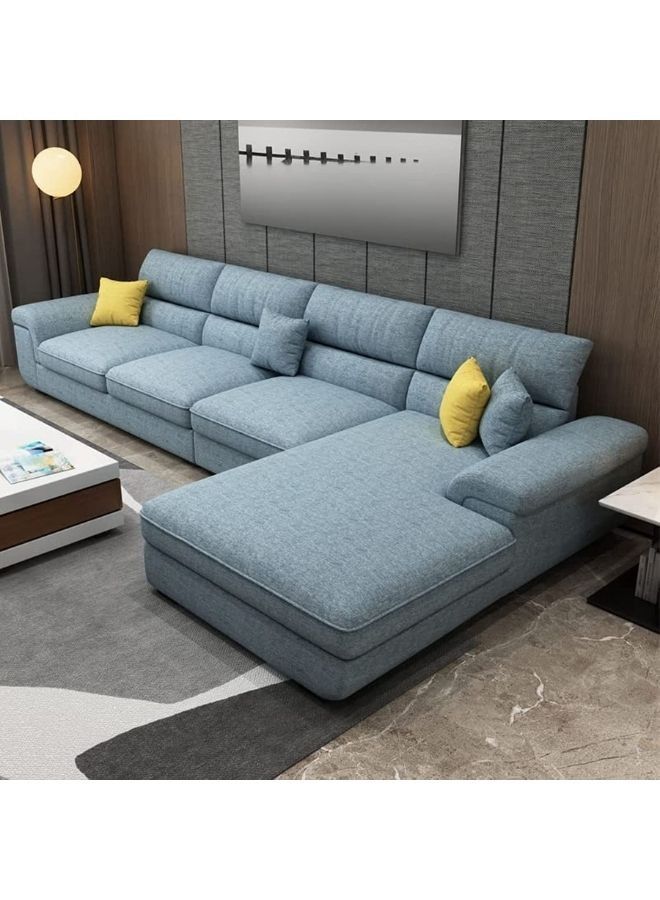 Karnak L Shape Sofa, Solid Wood Sofa for Living Room Furniture Modern Corner linen Fabric Upholstered Sofa Color Blue - Image 1