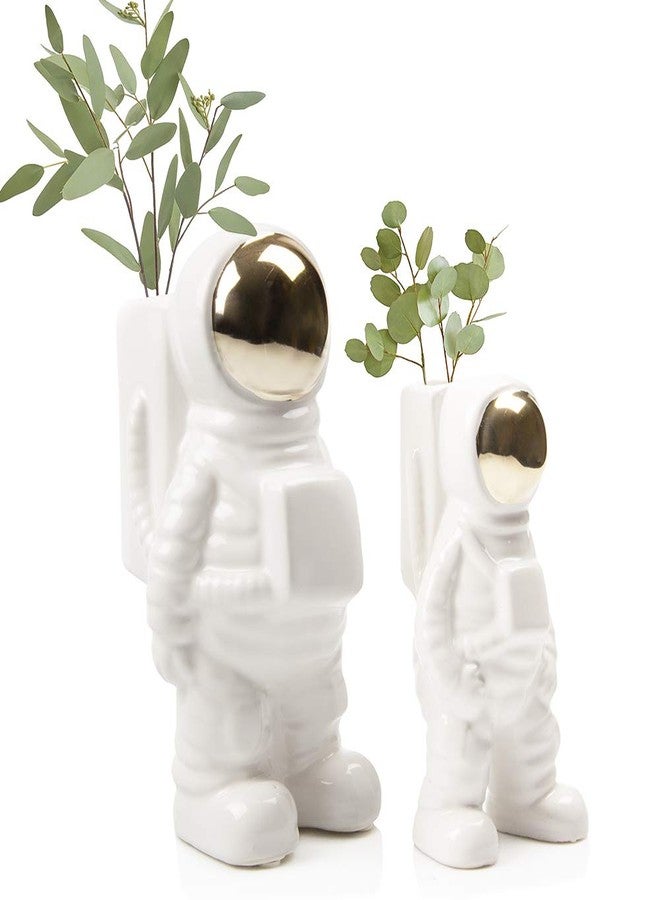 CHIVE - Astronaut Shape Vase, Planter Simple Modern Flower Bud Vase, White and Gold (Medium) - Image 5