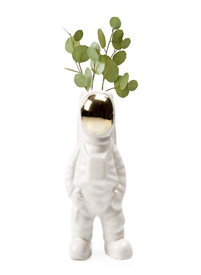 CHIVE - Astronaut Shape Vase, Planter Simple Modern Flower Bud Vase, White and Gold (Medium) - Image 3