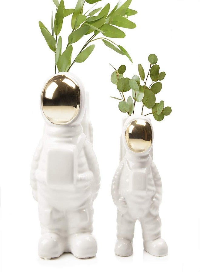 CHIVE - Astronaut Shape Vase, Planter Simple Modern Flower Bud Vase, White and Gold (Medium) - Image 4