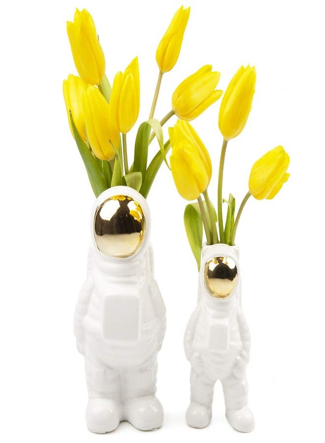 CHIVE - Astronaut Shape Vase, Planter Simple Modern Flower Bud Vase, White and Gold (Medium) - Image 2