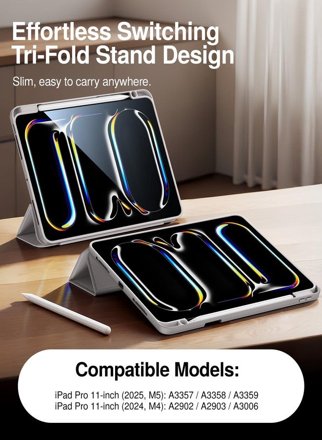 Smartdevil Case for iPad Air 13-inch 2024 (M2, 6th Gen) with Pencil Holder, Slim Trifold Stand Cover with Clear Hard Back, Anti-Bend Protection, Auto Wake/Sleep, Supports Touch ID - Light Gray - Image 2