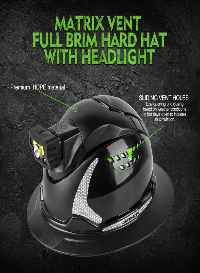 GREEN DEVIL Matrix Full Brim Hard Hat with Headlight Vented Construction Safety Helmet OSHA Approved Cascos De Construccion Work Hardhat for Men&Women - Image 2