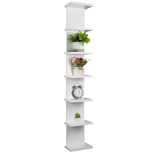 Hlimior 7 Tier Wall Shelf Unit - 43“ Lack Floating Shelf, Display Floating Shelves, Vertical Column Wall Decor Mount Floating Storage Home Decor Organizer Tall Tower Utility Shelves, White - Image 1