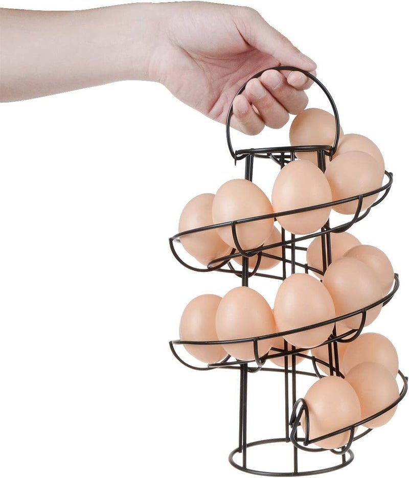 TENINYU Egg Skelter Deluxe Modern Spiraling Dispenser Rack - Freestanding Wire Chicken Egg Storage Organizer Display Holder Basket for Countertop Kitchen,Black - Image 2