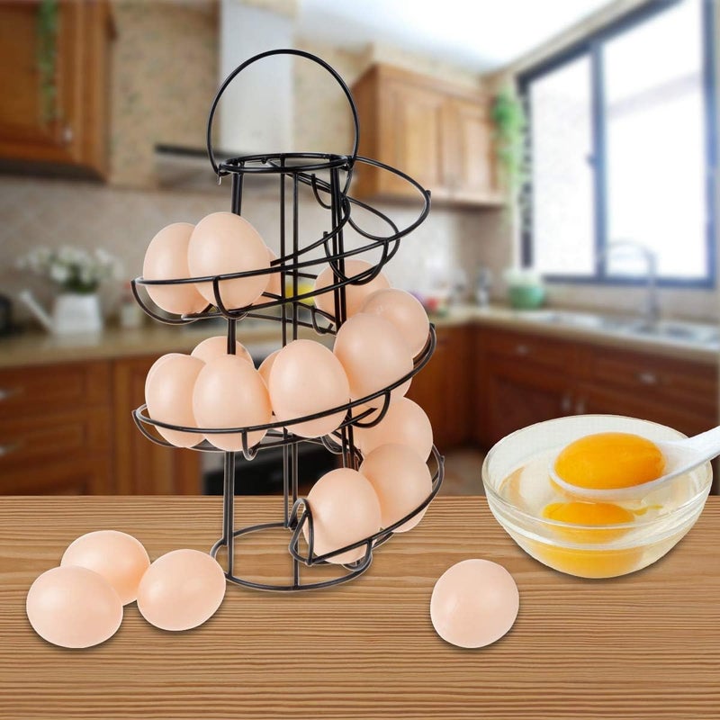 TENINYU Egg Skelter Deluxe Modern Spiraling Dispenser Rack - Freestanding Wire Chicken Egg Storage Organizer Display Holder Basket for Countertop Kitchen,Black - Image 3