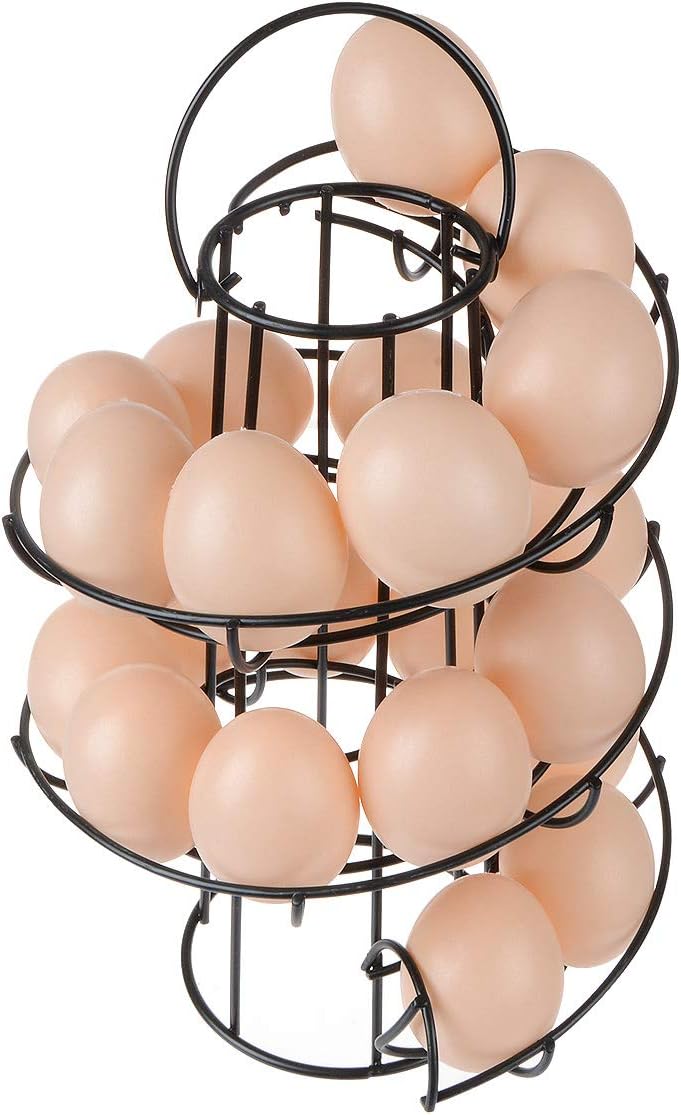 TENINYU Egg Skelter Deluxe Modern Spiraling Dispenser Rack - Freestanding Wire Chicken Egg Storage Organizer Display Holder Basket for Countertop Kitchen,Black - Image 1