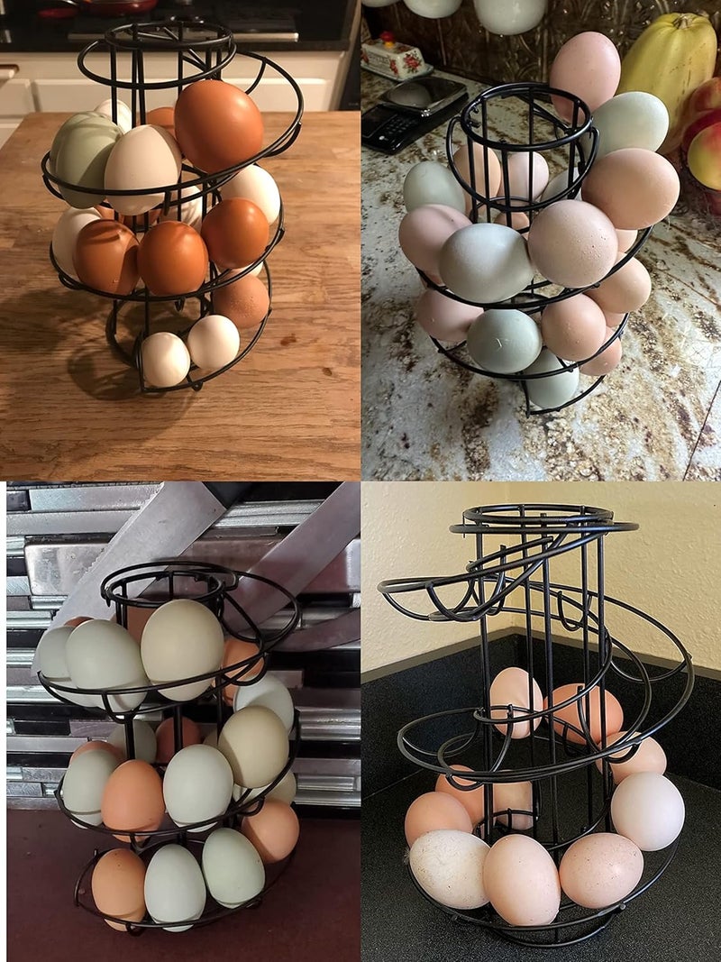 TENINYU Egg Skelter Deluxe Modern Spiraling Dispenser Rack - Freestanding Wire Chicken Egg Storage Organizer Display Holder Basket for Countertop Kitchen,Black - Image 4